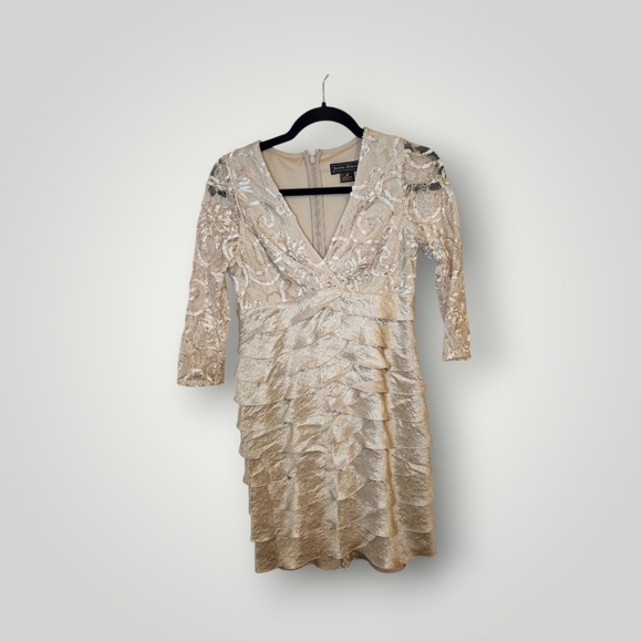 Jessica Howard Tiered Ruffle Cocktail Wedding Guest Mother of Bride Dress 4p - Picture 1 of 15